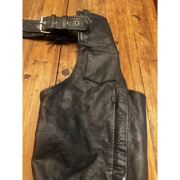 Hot Leather Chaps Genuine Size Large Zip Snap Buckle Motorcycle Riding Biker - Picture 5 of 13